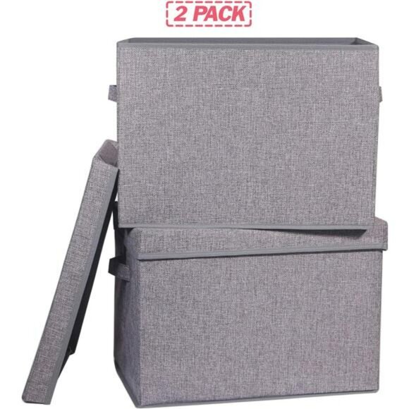 2 pack large foldable fabric storage bins with lids closet clothes organizer box - Picture 3 of 8